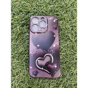 Phone Case Fo iPhone 15 Pro Silicone Case Cover Purple Black Heart Print Fashion